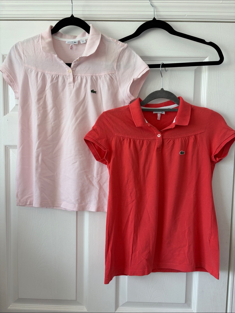 Lacoste Polo Short Sleeve Pair in Light Pink & Coral Red girls size 16